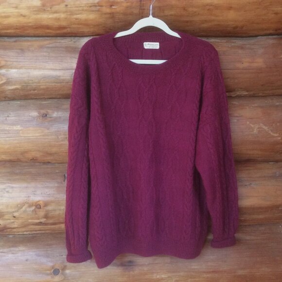 Artesan Handmade Peruvian 100% Alpaca Burgundy Wine Cable Knit Sweater Size XL* - Picture 1 of 3